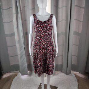 Ann Taylor Loft Women's Black Pink & White Floral Side Zip Midi Dress Size 4